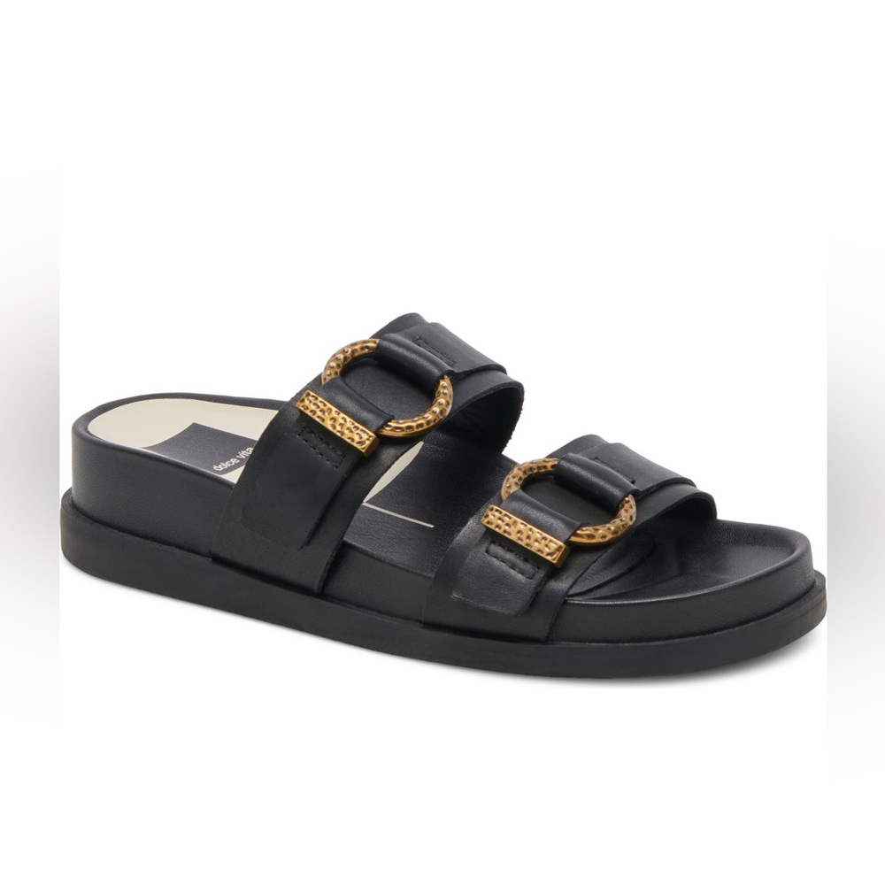 Dolce Vita Black and Gold Buckle Sandals - Picture 4 of 10